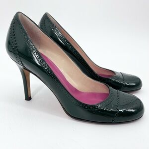 Kate Spade Rich Green Patent Leather Brogue Round Toe High Heels Size 7